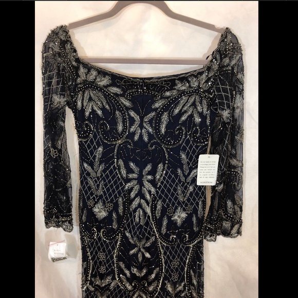 NWT Pisarro Nights Embellished Off the Shoulder Column Gown Blue [SZ 6 ]‎ - Picture 7 of 12